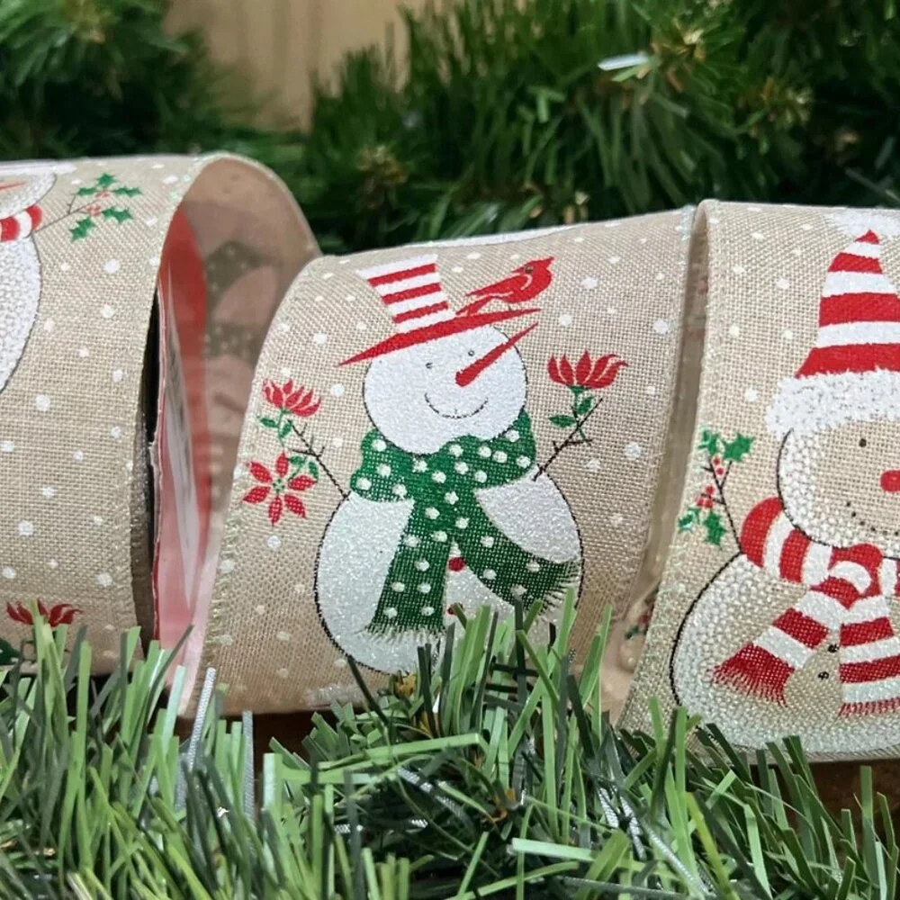 Glitter Snowman Wired Edge Burlap Ribbon Christmas Craft DIY Supplies